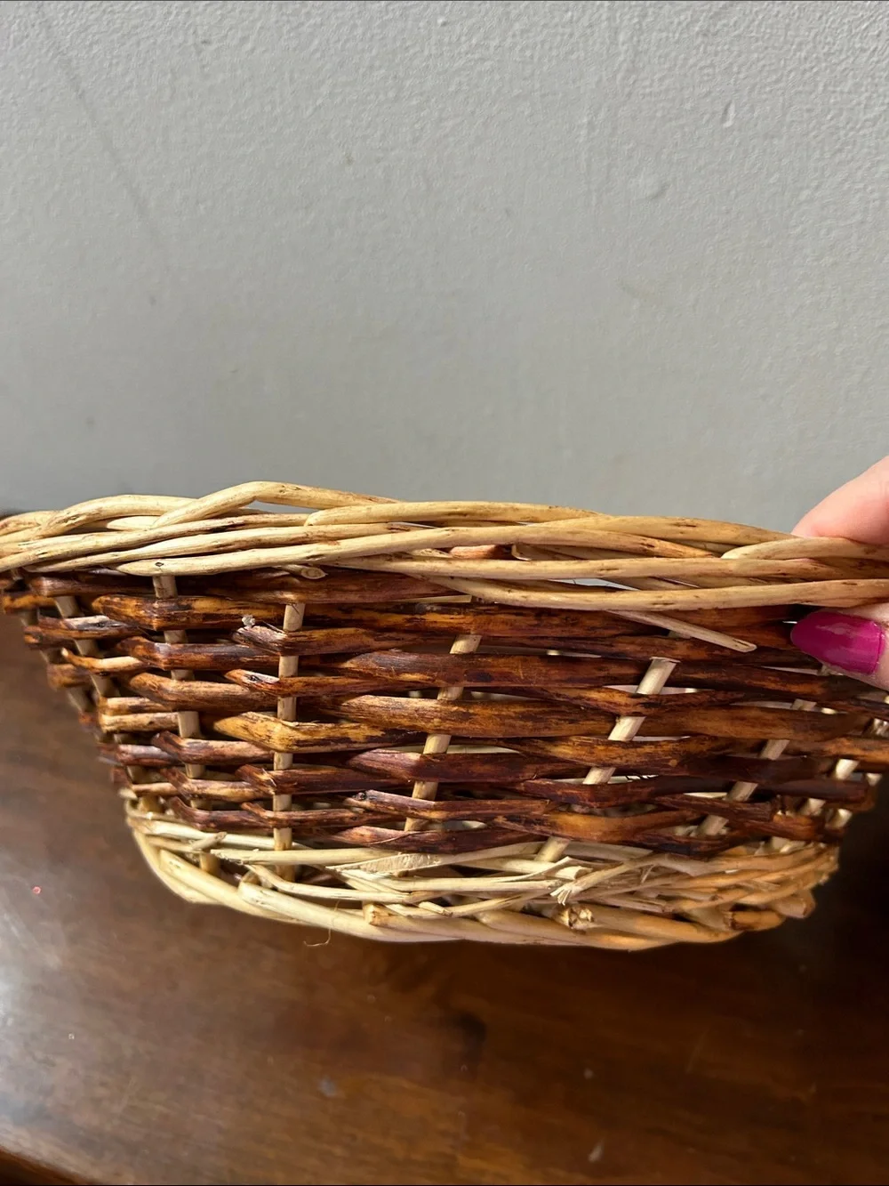 Woven Decorative Basket Set with Red Plaid Ribbon Accent